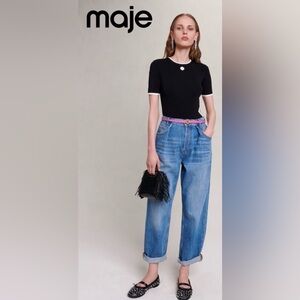 Maje Maje Pia Mid Rise Oversized Jeans in Blue